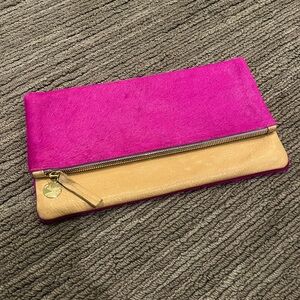 Clare V Fuchsia and Tan Clutch